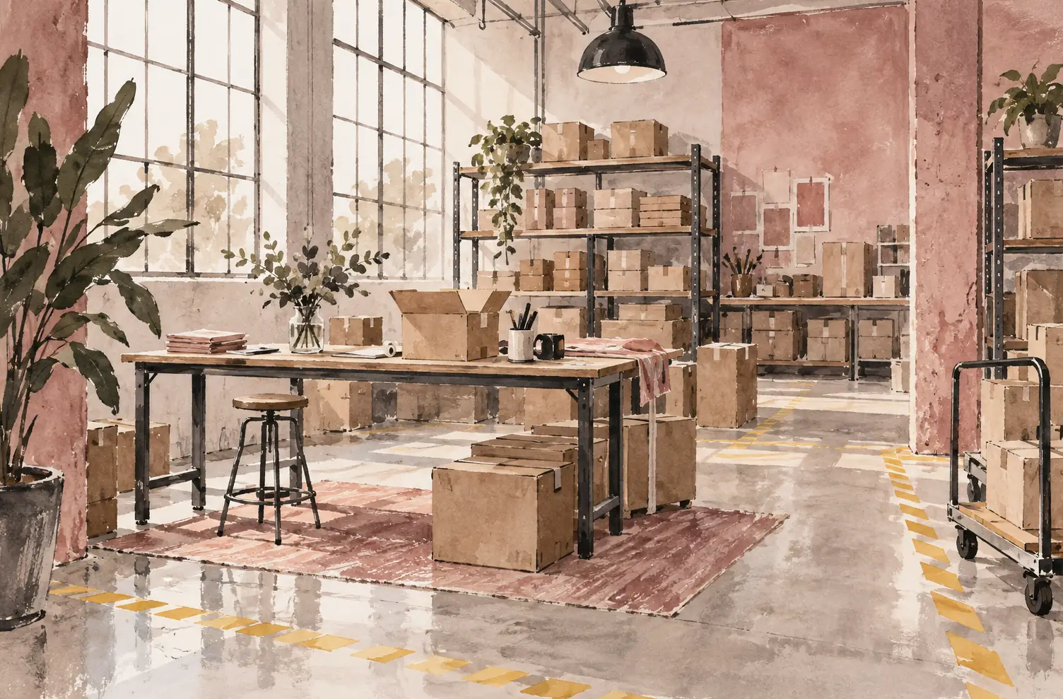 Illustration of warehouse businesses and their working space