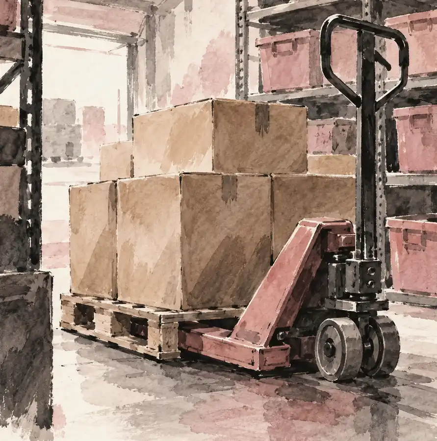 Illustration of warehouse businesses equipment and workspace